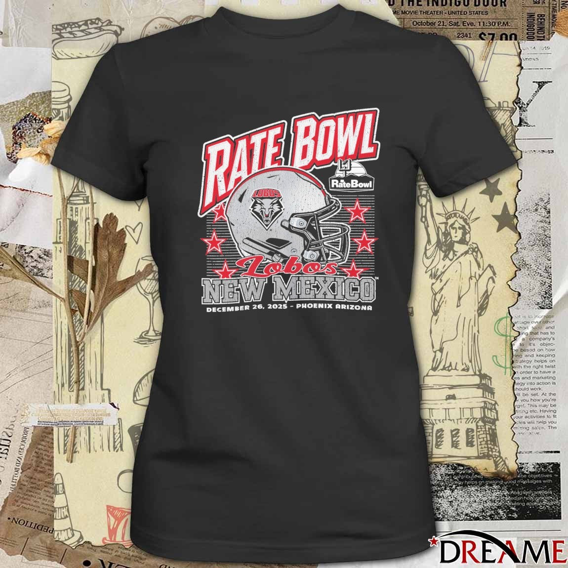 Rate Bowl 2025 University of New Mexico Lobos Beveled December 26 Phoenix Arizona Vintage Helmet t-shirt