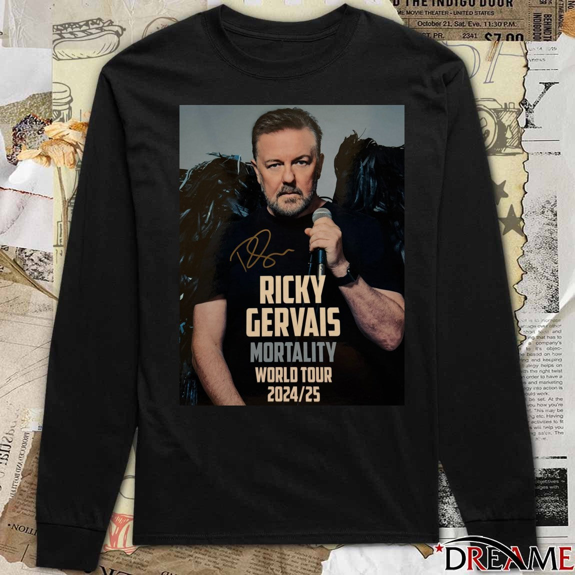 Ricky Gervais Mortality World Tour 2024-25 Signature Poster t-shirt