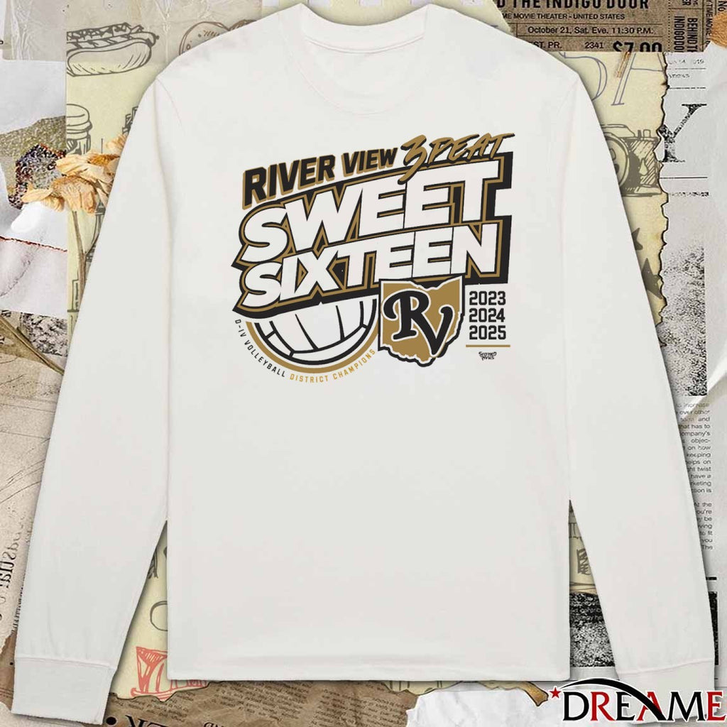 River View Volleyball District Champions 2025 3 Peat Sweet Sixteen D-IV Volleyball District Champions t-shirt