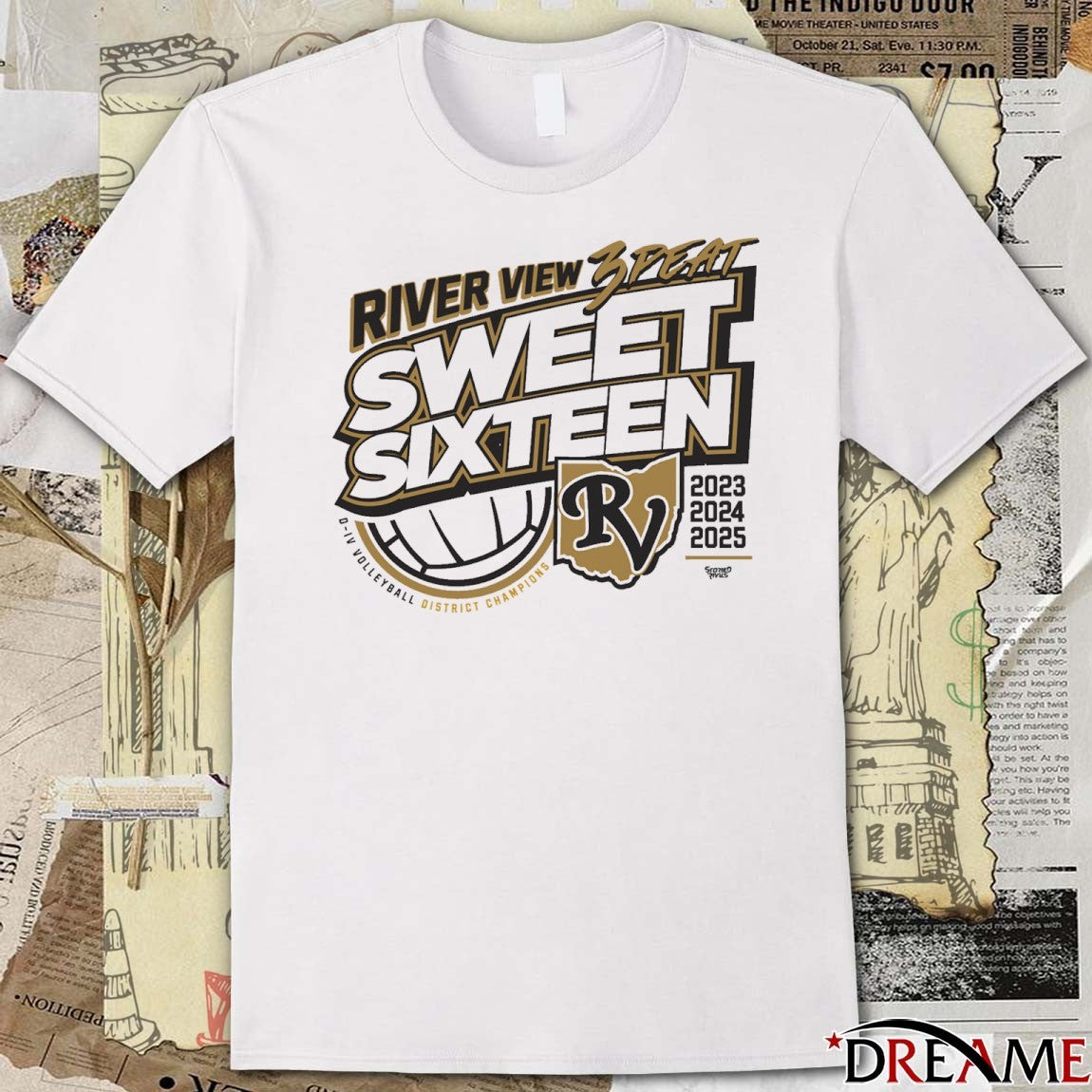 River View Volleyball District Champions 2025 3 Peat Sweet Sixteen D-IV Volleyball District Champions t-shirt
