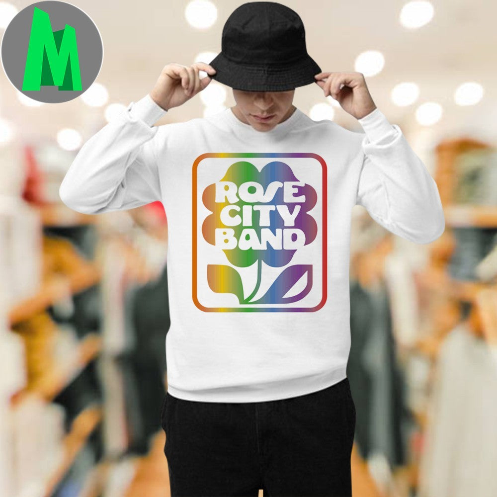 Rose City Band Rainbow Pride Logo T-Shirt Indie Rock Music Fan Tee