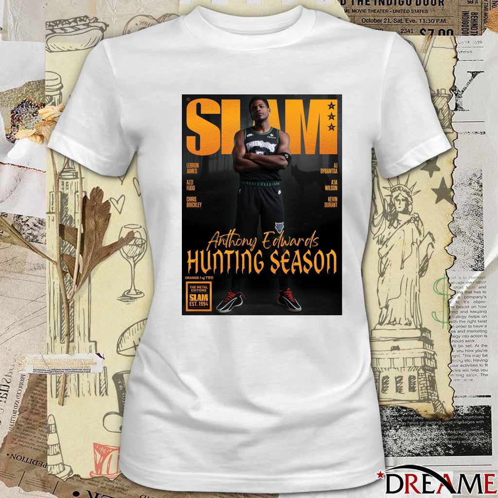 SLAM 259 Anthony Edwards Minnesota Timberwolves Basketball Magazine Hunting Season Poster t-shirt