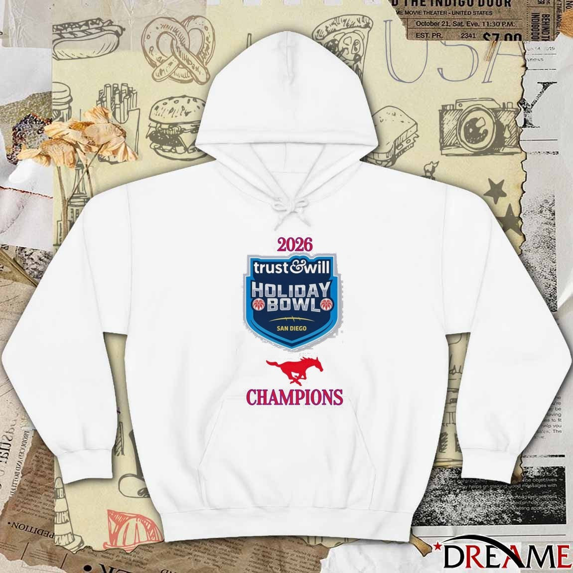 SMU Mustang 2026 Trust And Will Holiday Bowl Champions Logos t-shirt