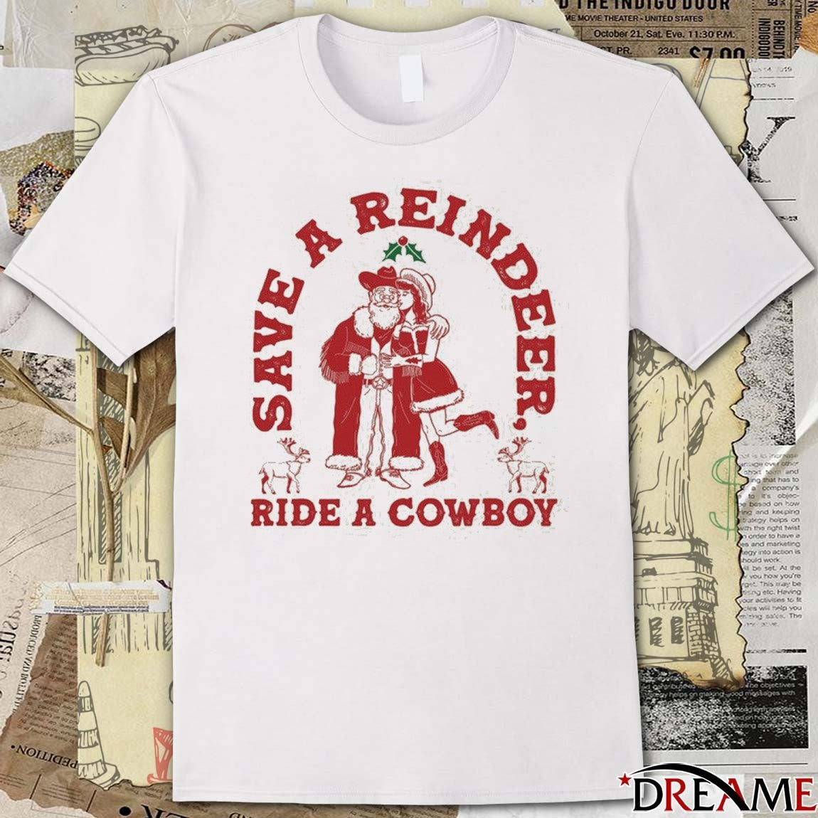 Save A Reindeer Ride A Cowboy Ugly Christmas Sweater 2025 t-shirt