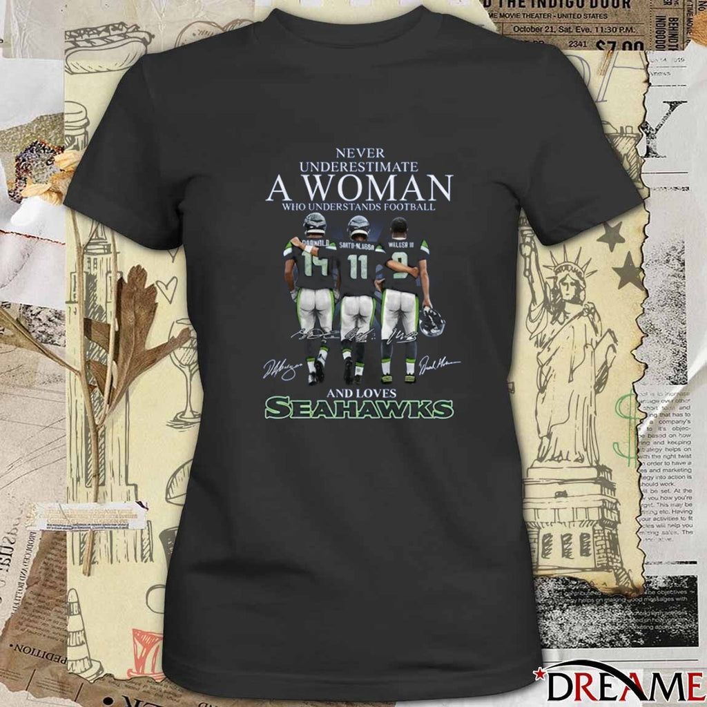 Seahawks Darnold Smith-Njigba Wilson III Never Underestimate A Woman Who Understands Football Signatures t-shirt