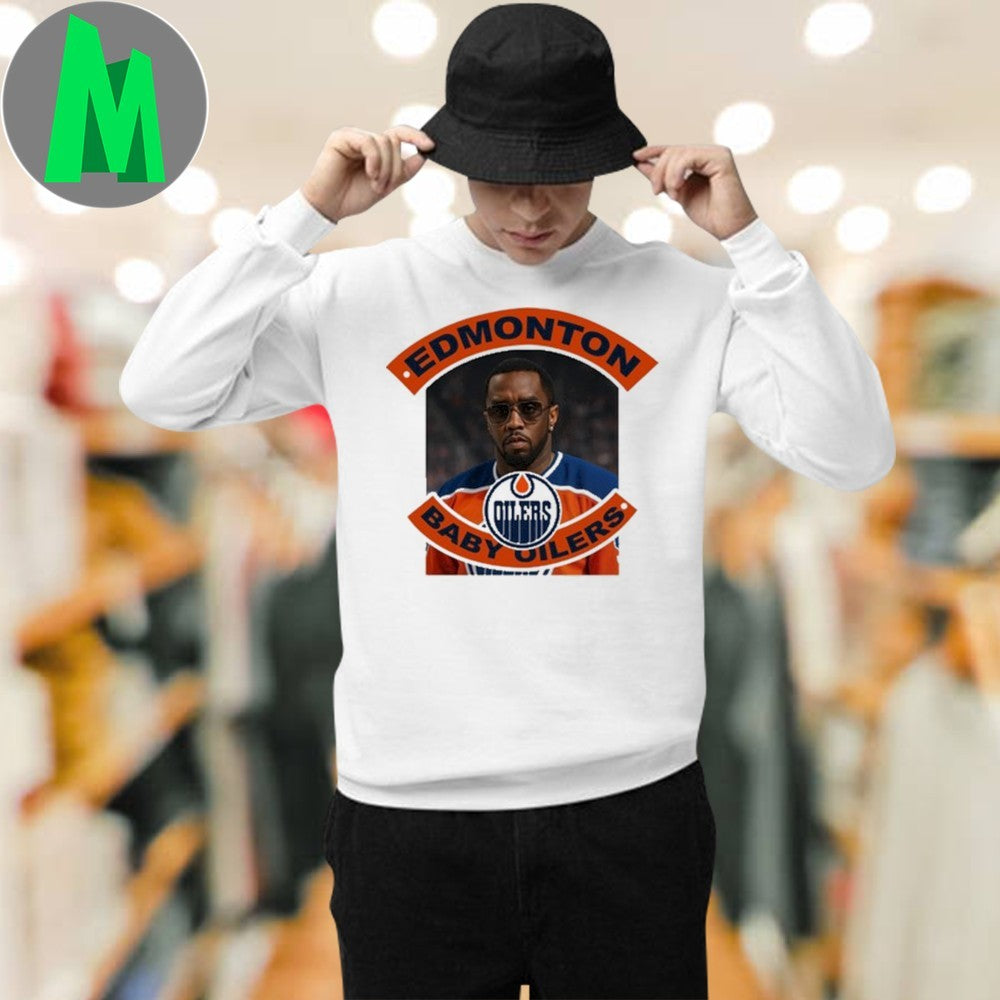 Sean P Diddy Combs Edmonton Baby Oilers Fan Graphic T-Shirt