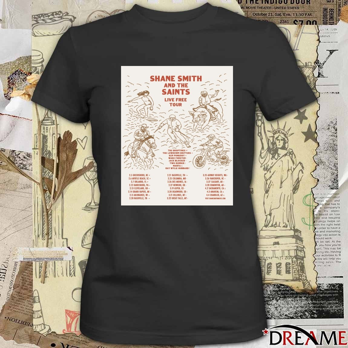 Shane Smith and The Saints Live Free Tour February 5 – April 4 2026 Poster t-shirt