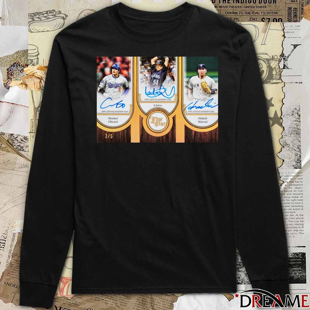Shohei Ohtani, Ichiro and Hideki Matsui Topps Certified Autograph Issue Signatures Poster t-shirt