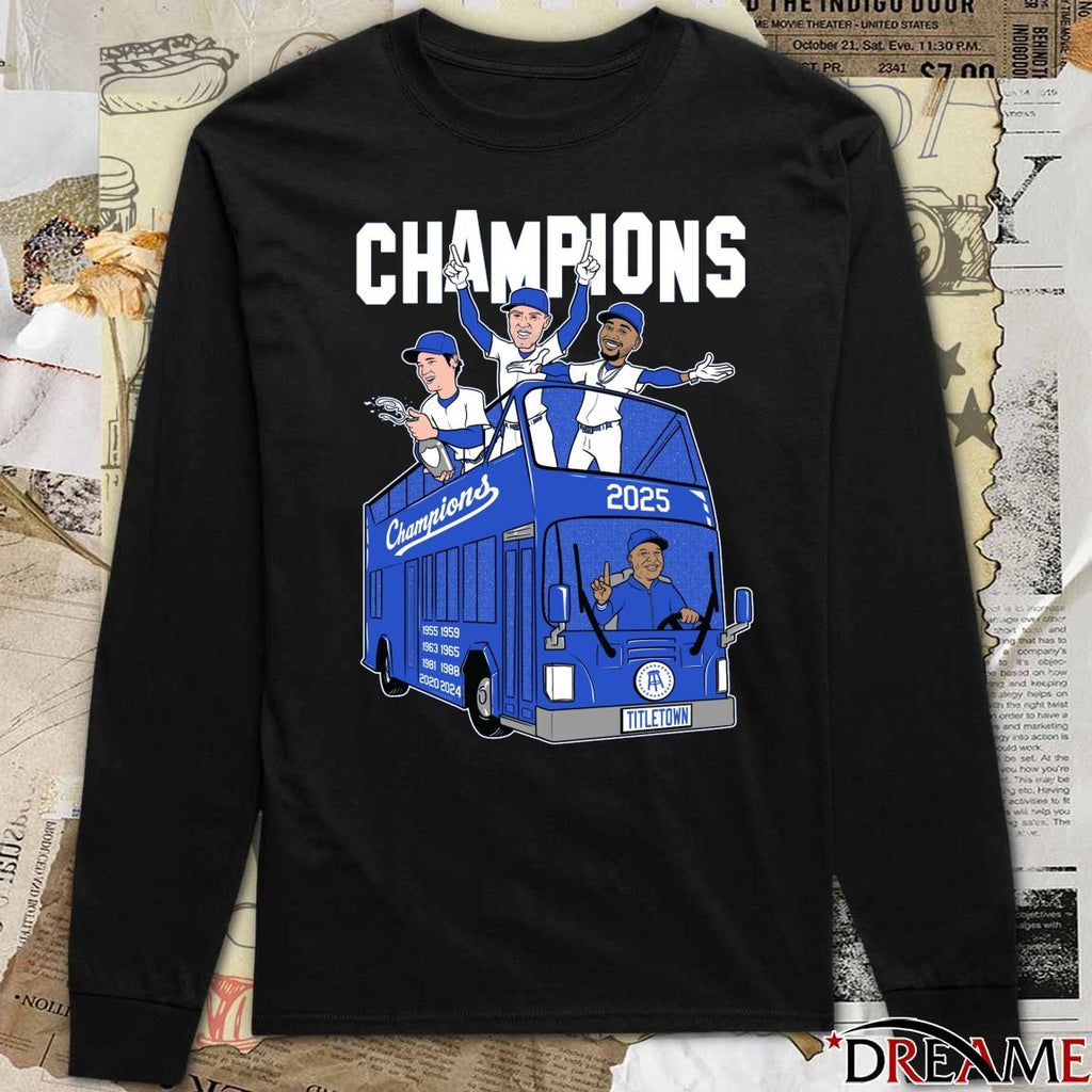 Shohei Ohtani, Yoshinobu Yamamoto and Mookie Betts Los Angeles Dodgers 2025 MLB Champions Titletown Caricatures t-shirt