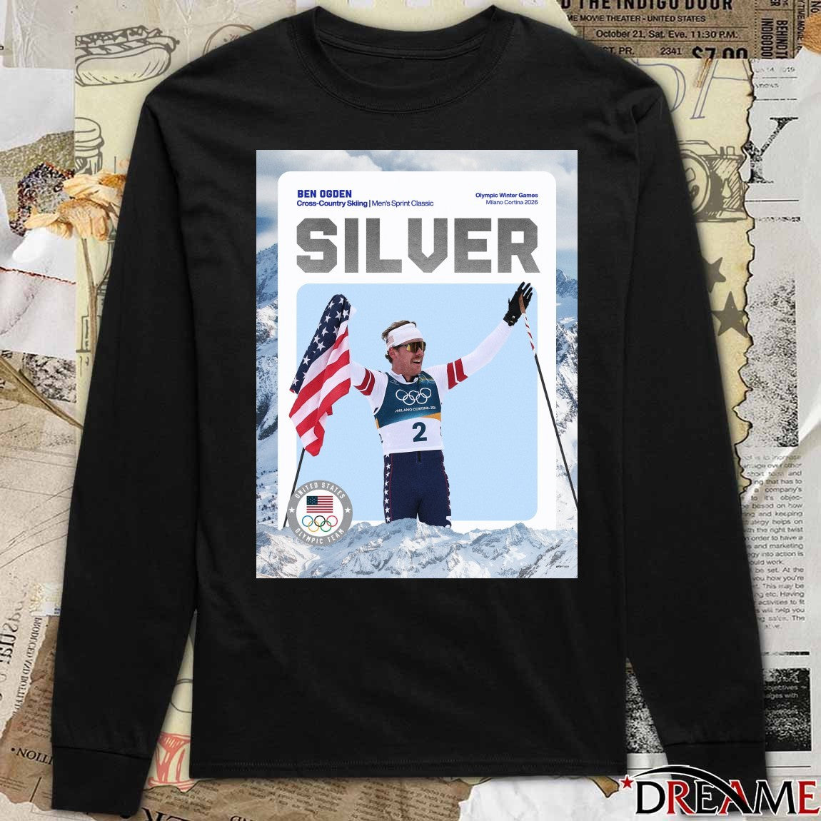 Silver Ben Ogden Cross-Country Skiing Men’s Sprint Classic Milano Cortina 2026 Poster t-shirt