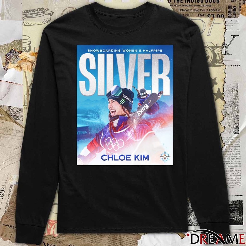 Snowboarding Women’s Halfpipe Silver Chloe Kim Milan Cortina 2026 Poster t-shirt