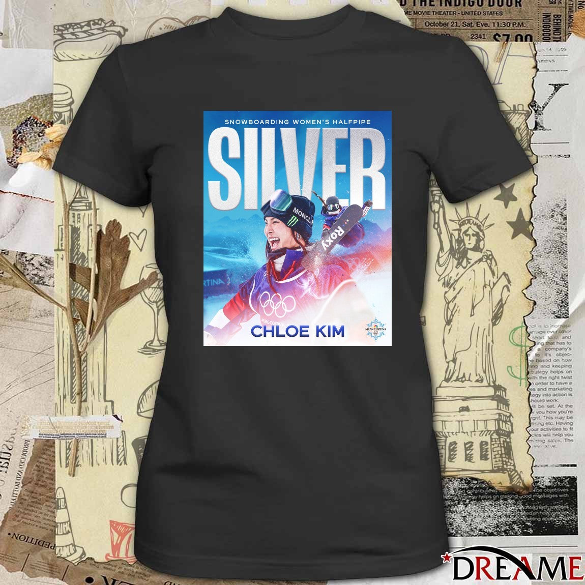 Snowboarding Women’s Halfpipe Silver Chloe Kim Milan Cortina 2026 Poster t-shirt