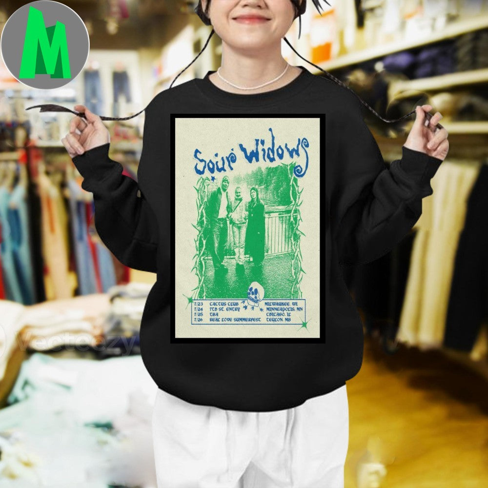 Sour Widows 2025 Summer Tour Concert Poster T-Shirt Indie Rock Band Apparel