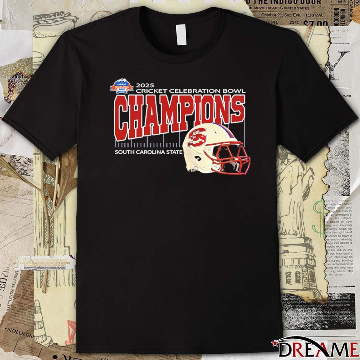South Carolina State 2025 Cricket Celebration Bowl Champions Mercedes-Benz Stadium Atlanta GA Helmet t-shirt