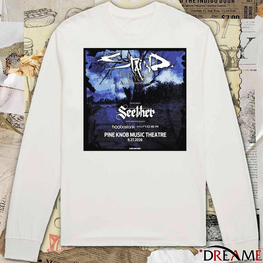 Staind Break The Cycle 25th Anniversary Tour September 27 2026 Pine Knob Music Theatre Poster t-shirt