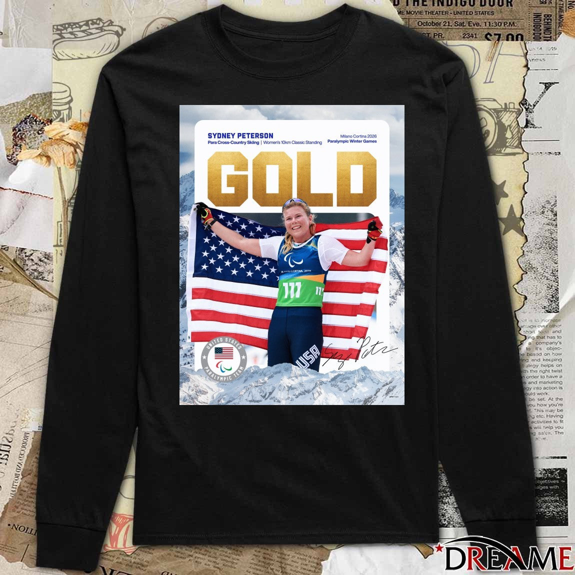 Sydney Peterson Para Cross-Country Skiing Women’s 10km Classic Standing Gold Medal Signature Poster t-shirt