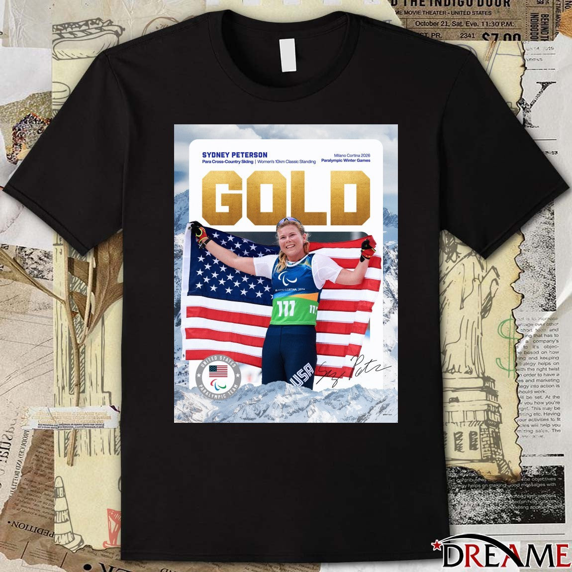 Sydney Peterson Para Cross-Country Skiing Women’s 10km Classic Standing Gold Medal Signature Poster t-shirt