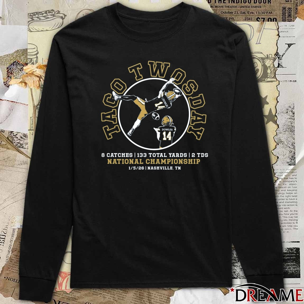 Taco Twosday 8 Catches 122 Total Yards 2 TDs National Championship Nashville TN t-shirt