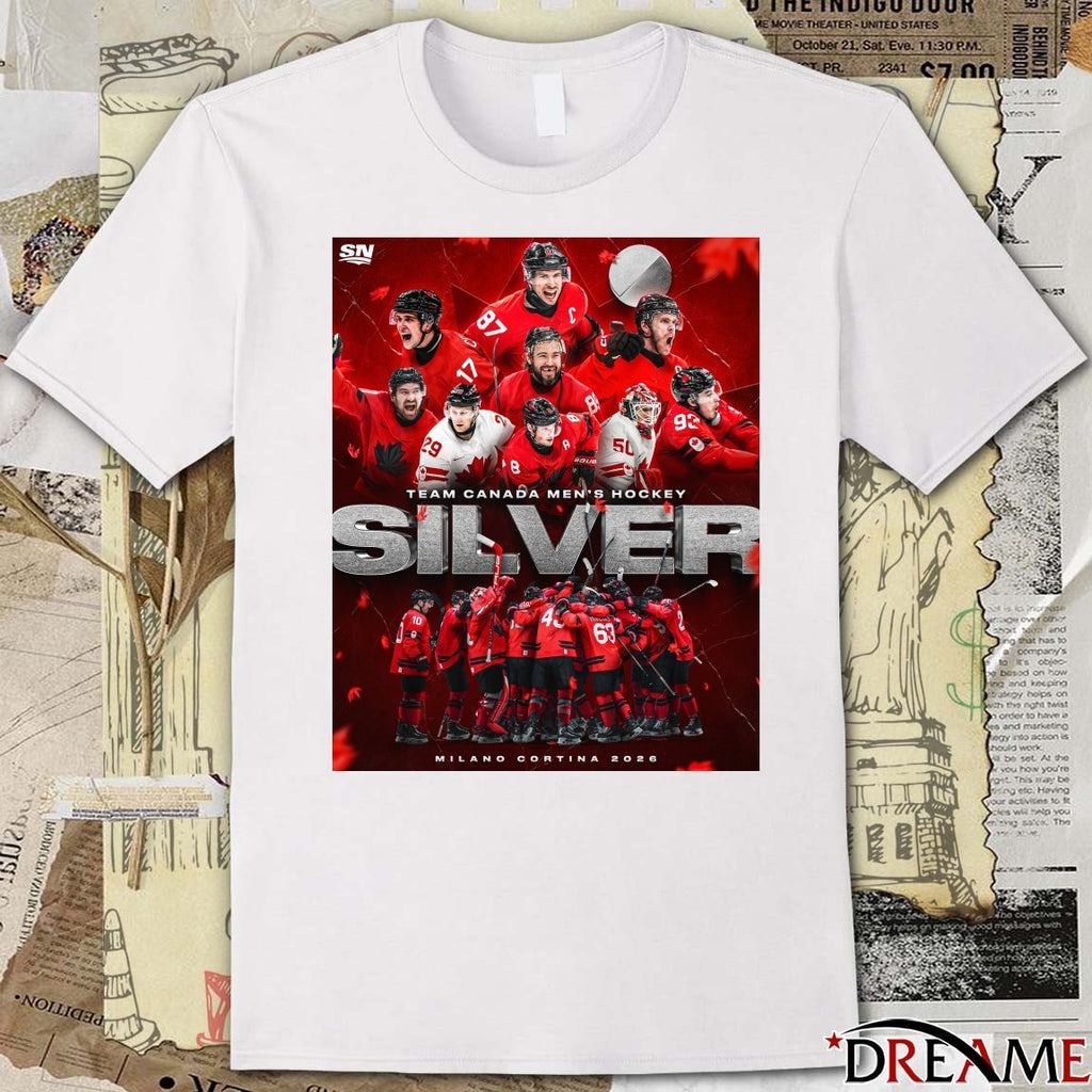 Team Canada Men’s Hockey Silver Medal Milano Cortina 2026 Poster t-shirt