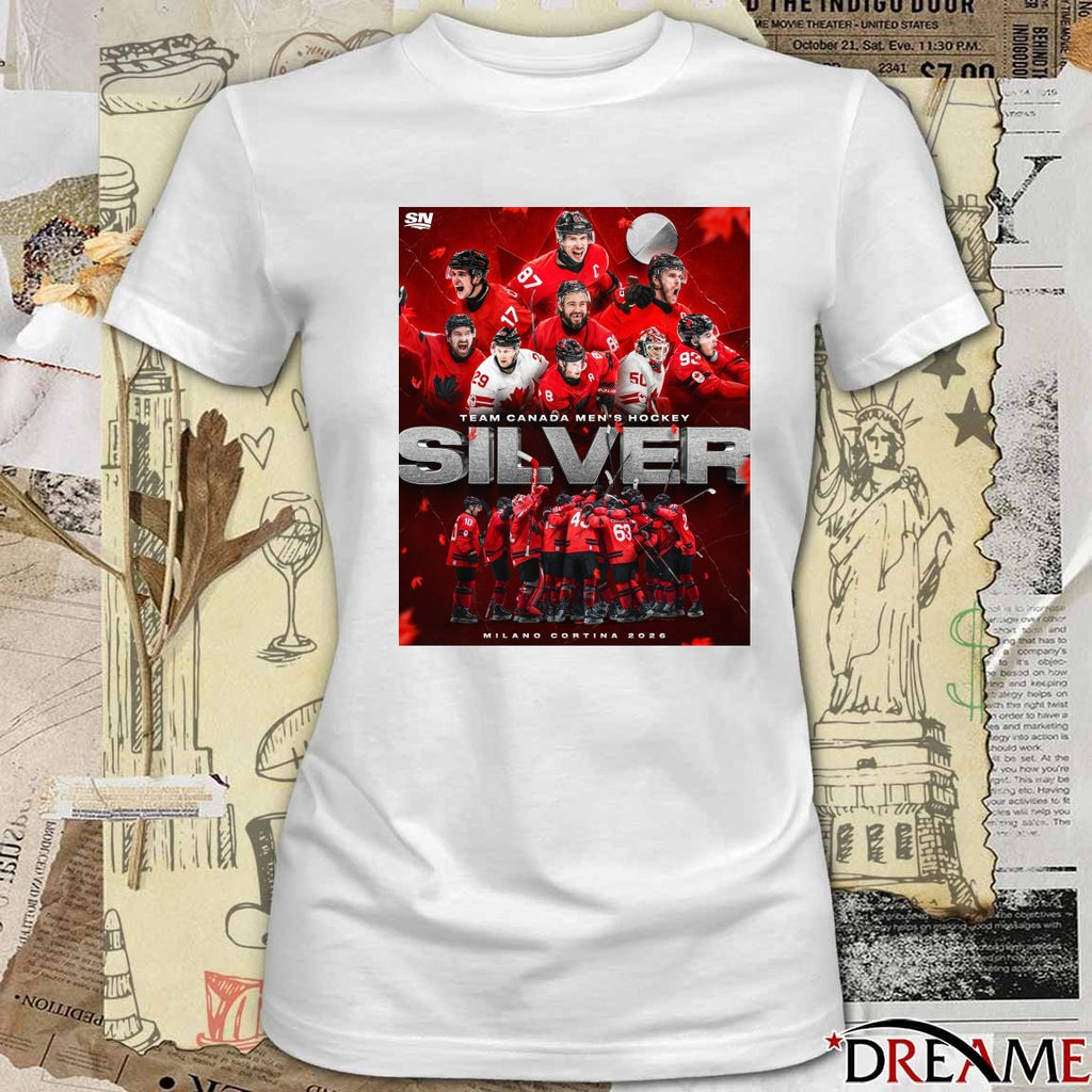 Team Canada Men’s Hockey Silver Medal Milano Cortina 2026 Poster t-shirt
