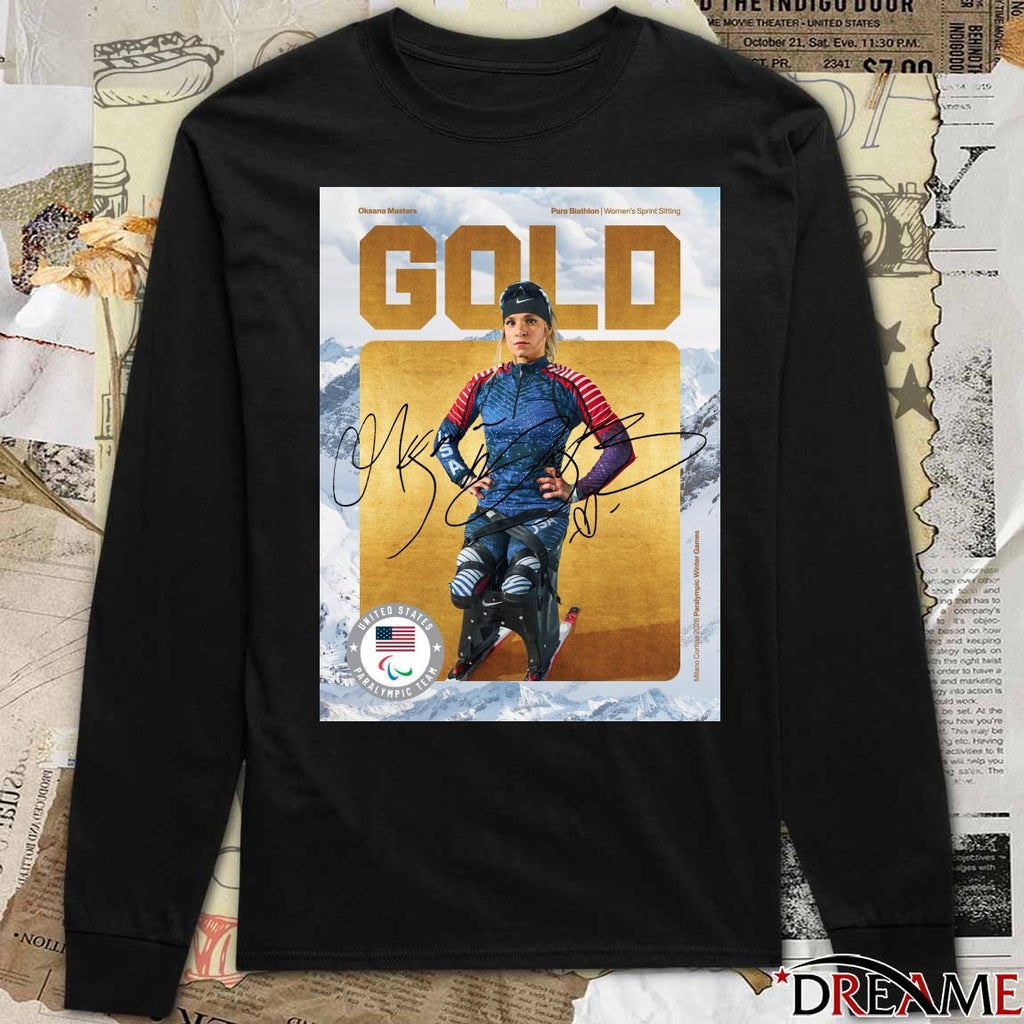 Team USA Oksana Masters Para Biathlon Women’s Sprint Sitting Gold Medal Signature Poster t-shirt