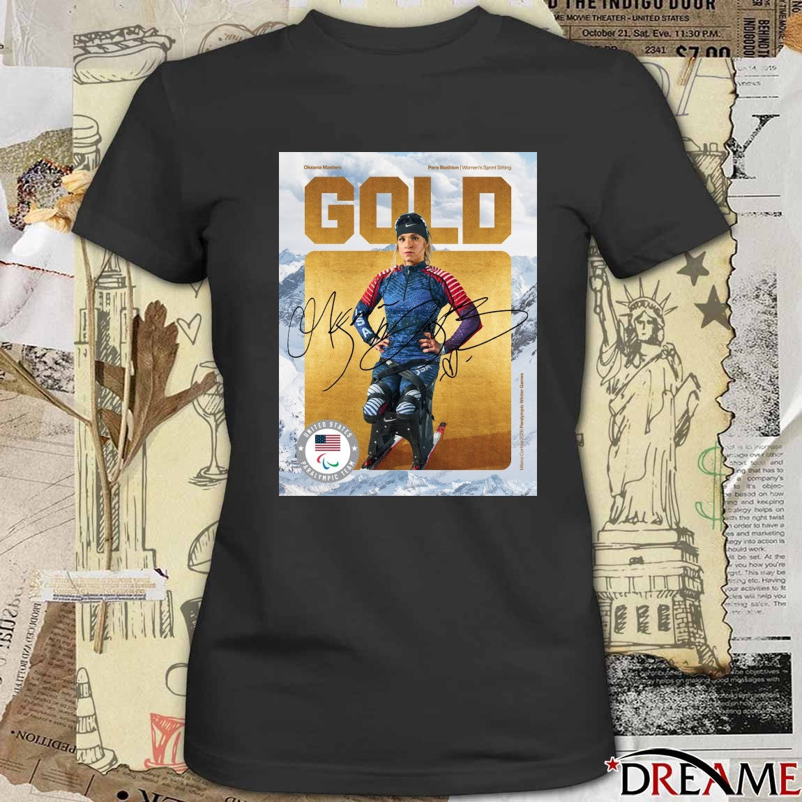 Team USA Oksana Masters Para Biathlon Women’s Sprint Sitting Gold Medal Signature Poster t-shirt