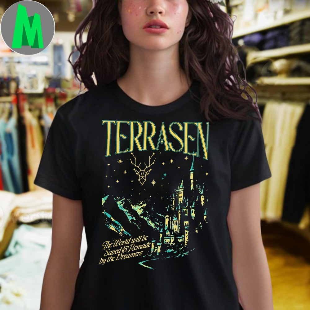 Terrasen Fantasy Castle & Deer Constellation Graphic T-Shirt World Saved By Dreamers