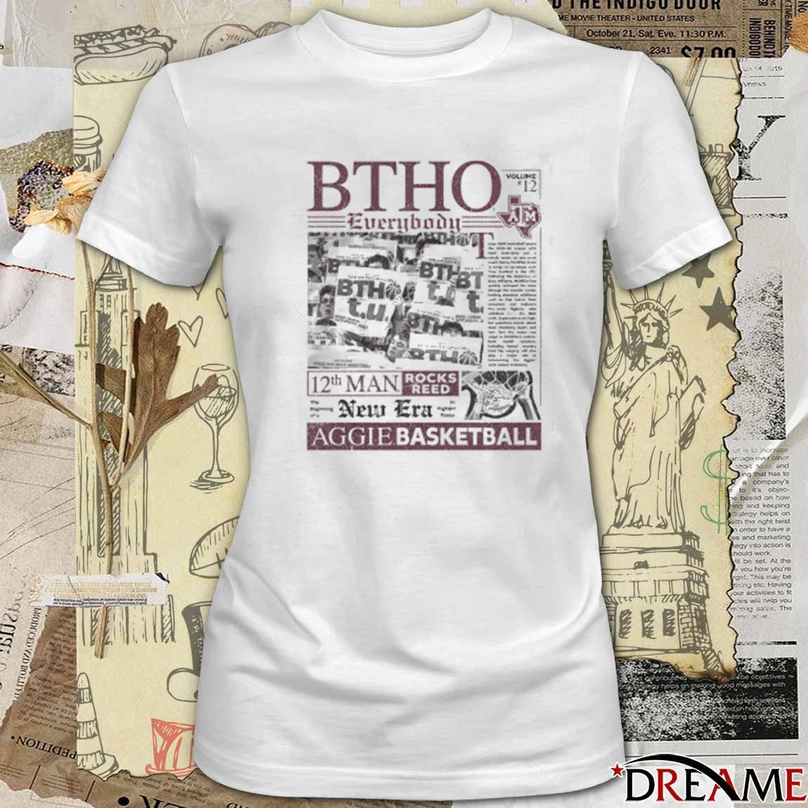 Texas A&M Aggie Basketball Newspaper Btho Everybody 12th Man Rocks Reed New Era t-shirt