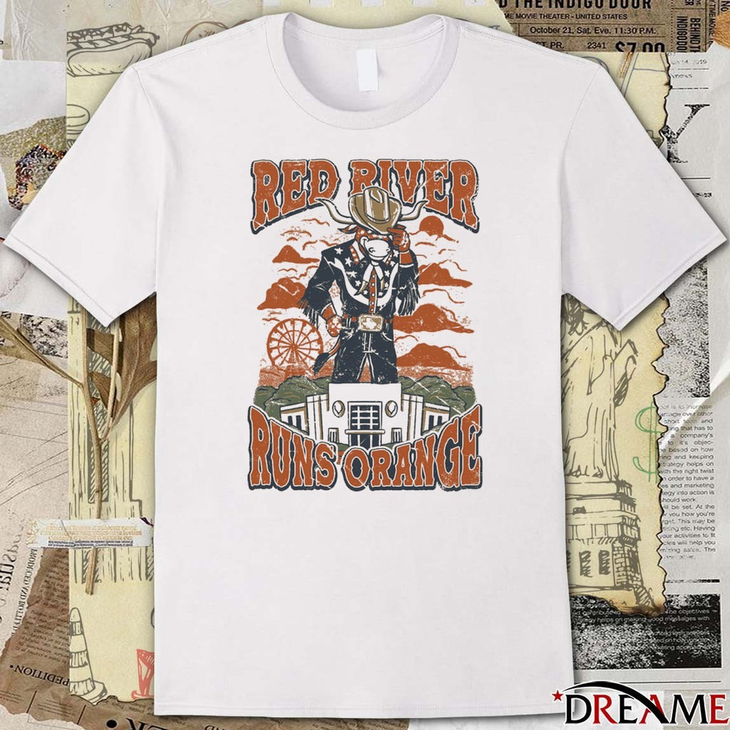 Texas Longhorns River Runs Orange Mascot Painting t–shirt