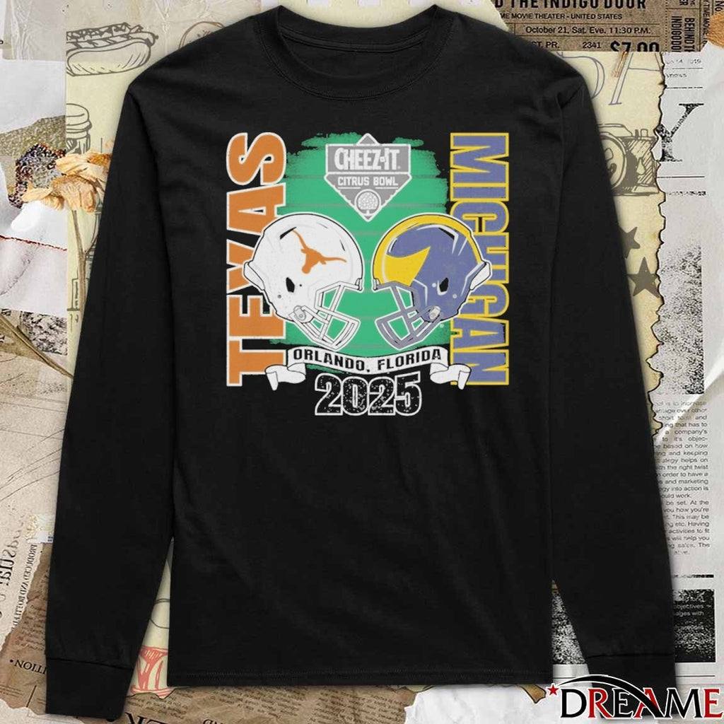 Texas Longhorns Vs Michigan Wolverines 2025 Cheez-It Citrus Bowl Orlando Florida Helmets t-shirt