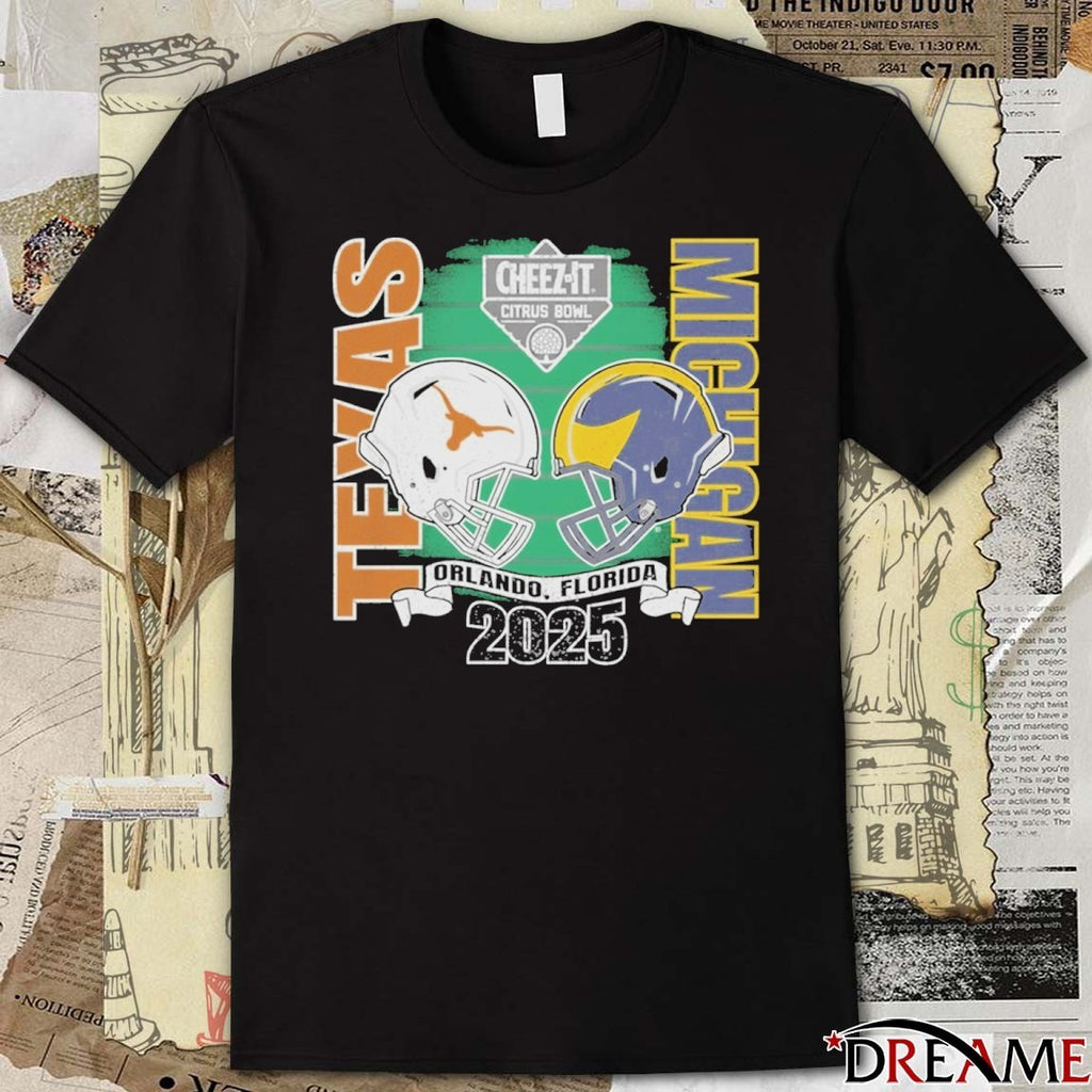Texas Longhorns Vs Michigan Wolverines 2025 Cheez-It Citrus Bowl Orlando Florida Helmets t-shirt