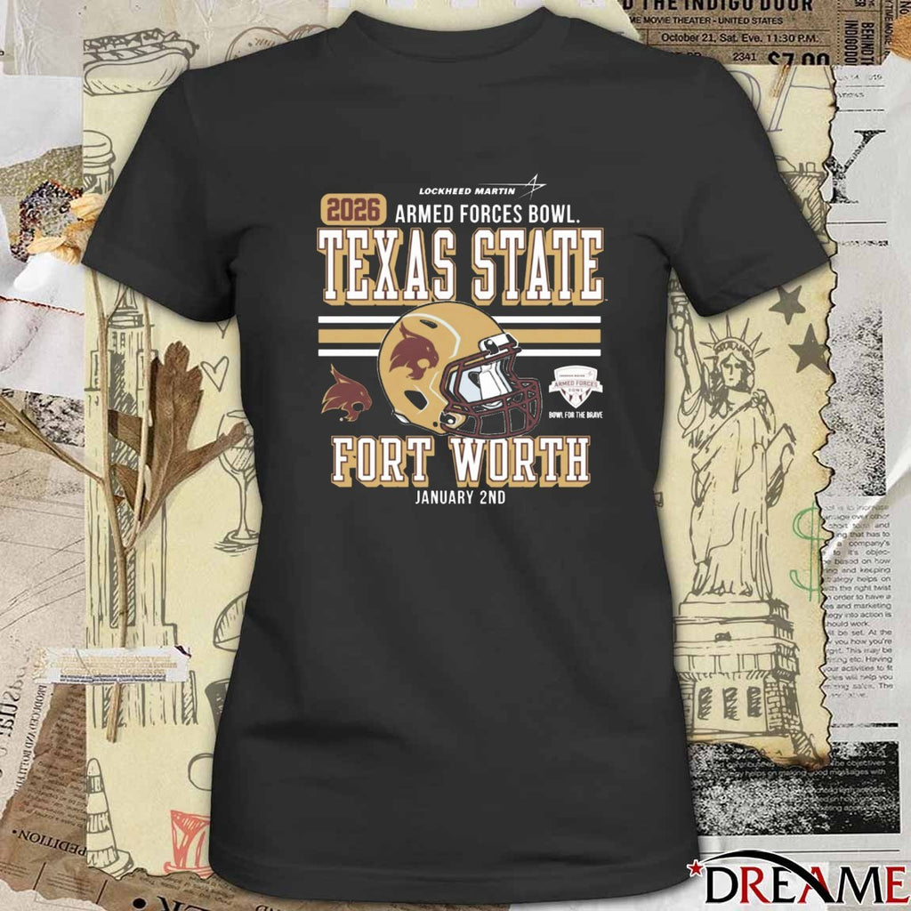 Texas State Fort Worth University Football Armed Forces Bowl Bound Jan 2 2026 Helmet t-shirt