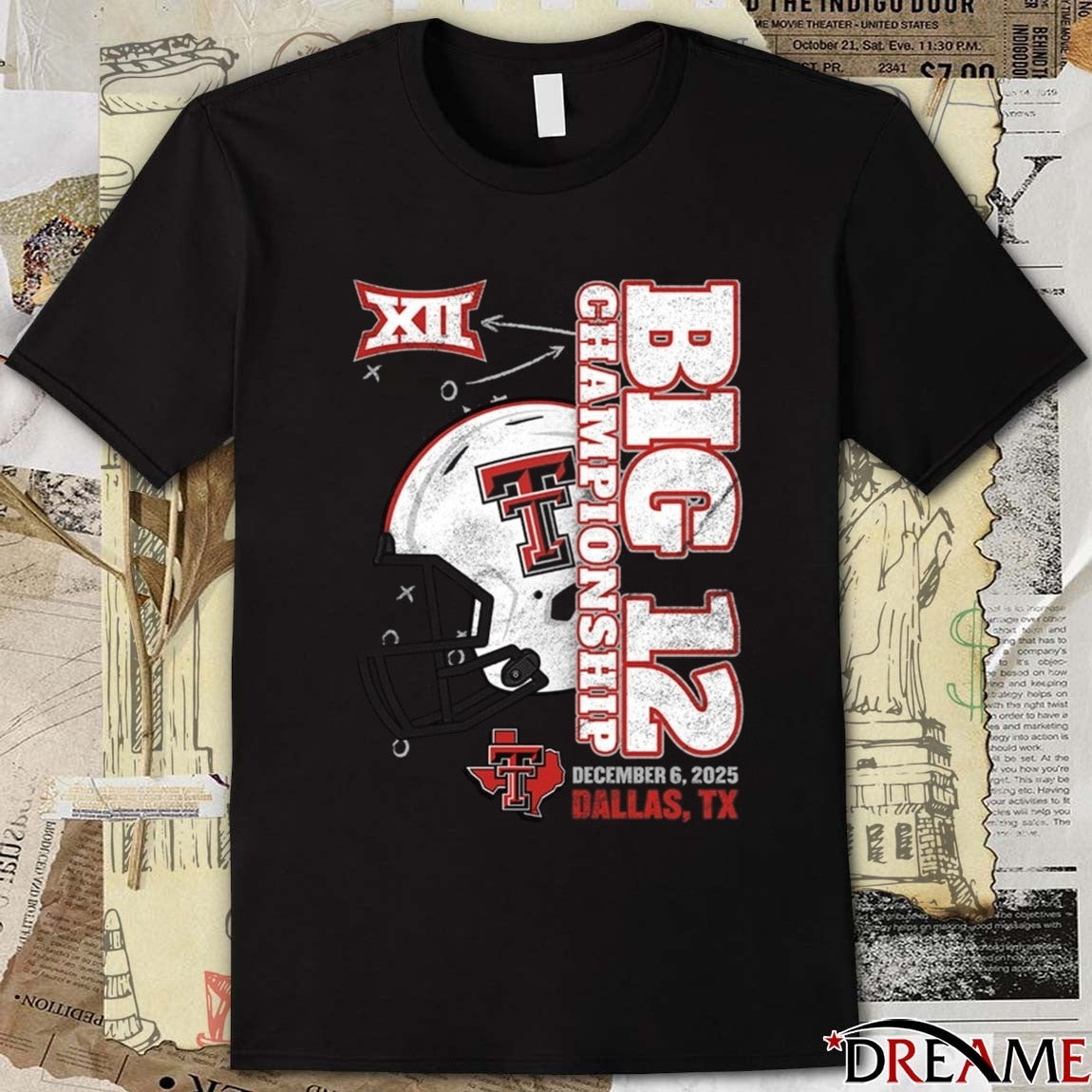 Texas Tech Red Raiders NCAA 2025 Big 12 Football Championship Dec 6 Dallas TX Vertical Helmet t-shirt