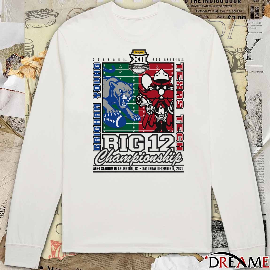 Texas Tech Red Raiders Vs BYU Cougars Big 12 Championship AT&T Stadium Arlington TX December 6 2025 Mascot Matchup t-shirt