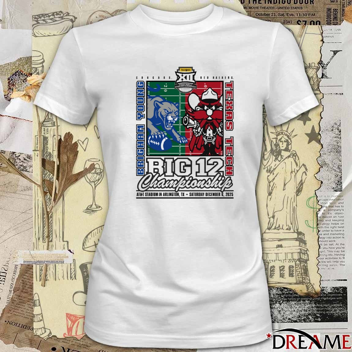 Texas Tech Red Raiders Vs BYU Cougars Big 12 Championship AT&T Stadium Arlington TX December 6 2025 Mascot Matchup t-shirt