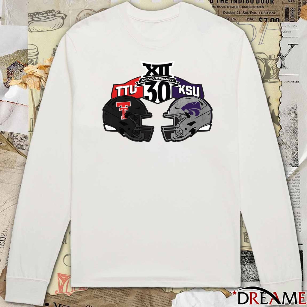 Texas Tech Red Raiders Vs Kansas State Wildcats Football 2025 Big 12 Conference 30th Anniversary Helmet t-shirt