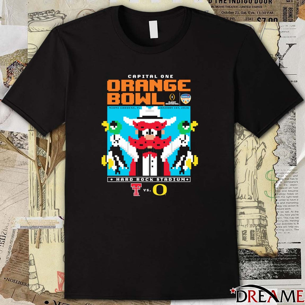 Texas Tech Vs Oregon 2025 Orange Bowl Jan 1 Hard Rock Stadium Miami Gardens FL Duck Hunt t-shirt