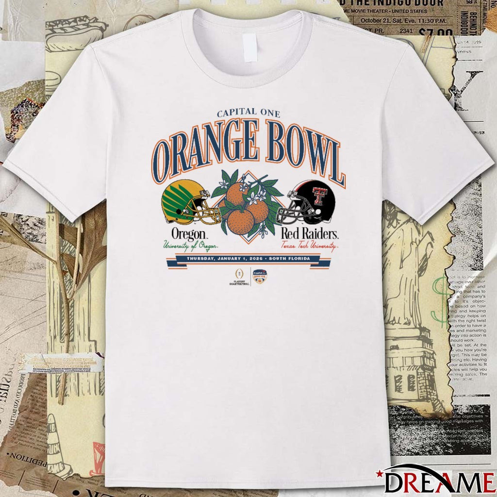 Texas Tech vs. Oregon 2026 Capital One Orange Bowl Thursday Jan 1 South Florida Helmets t-shirt
