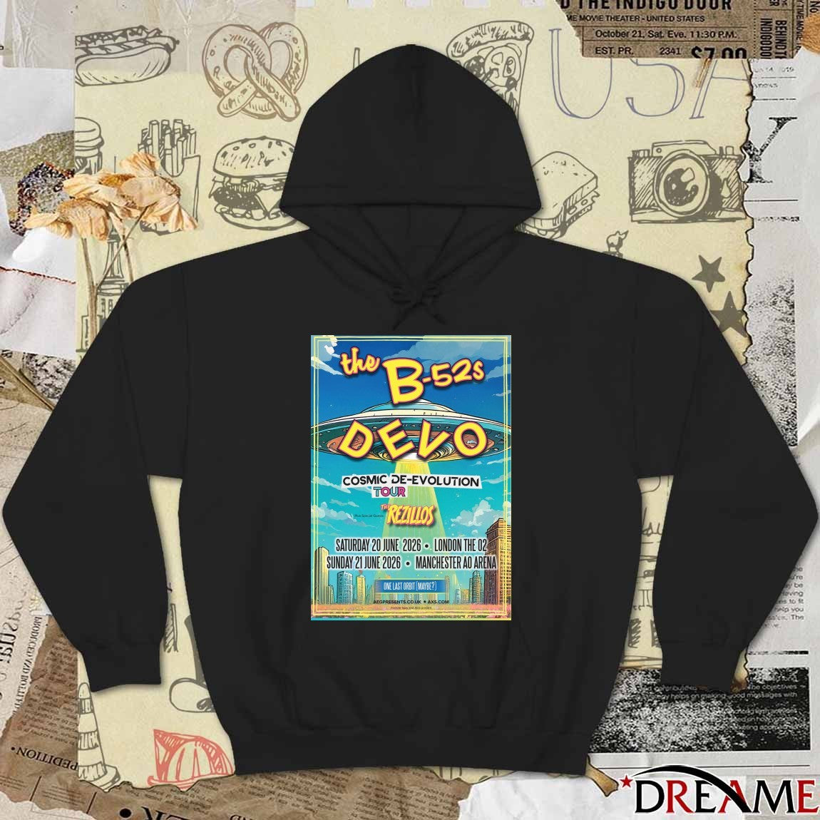 The B-52s and Devo Cosmic De-Evolution Tour June 20, 2026 London The 02 June 21, 2026, in Manchester Poster t-shirt
