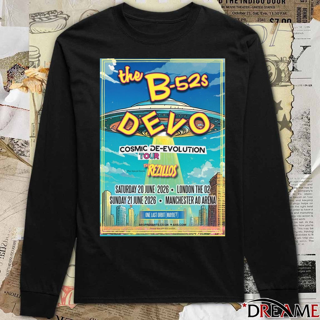 The B-52s and Devo Cosmic De-Evolution Tour June 20, 2026 London The 02 June 21, 2026, in Manchester Poster t-shirt