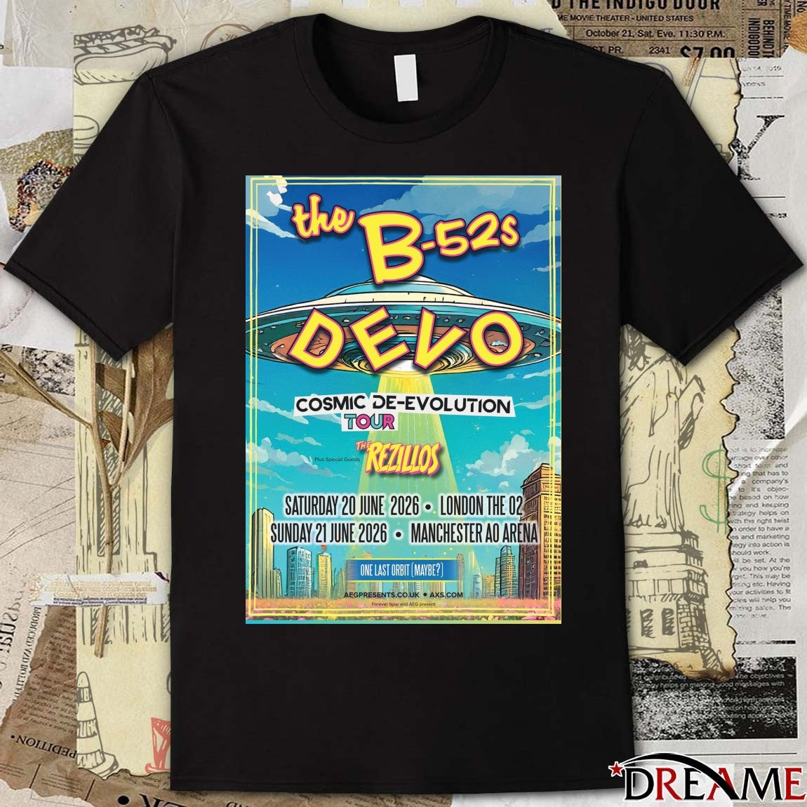 The B-52s and Devo Cosmic De-Evolution Tour June 20, 2026 London The 02 June 21, 2026, in Manchester Poster t-shirt