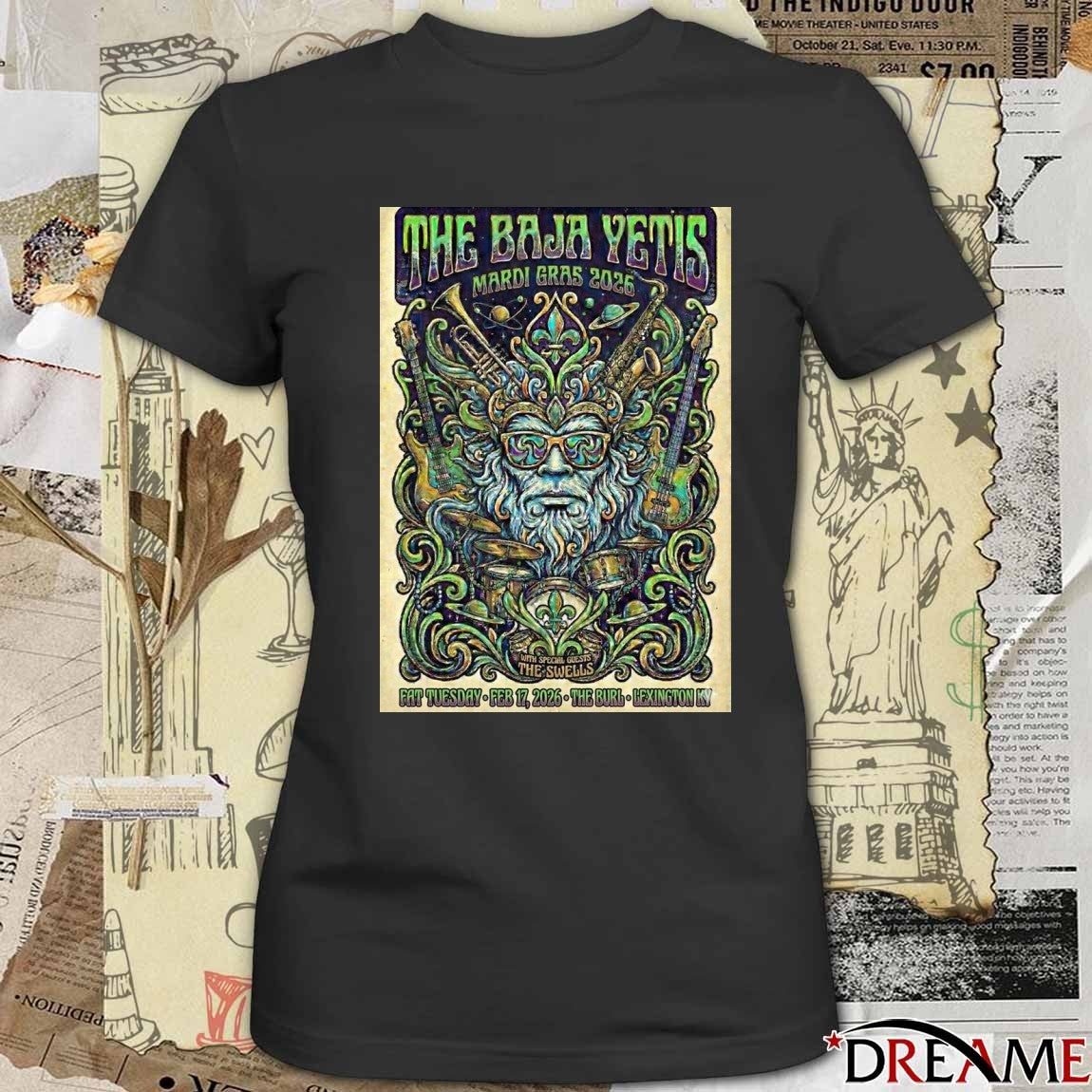 The Baja Yetis Mardi Gras 2026 Special Guests The Swells Fat Tuesday, February 17, 2026 Poster t-shirt