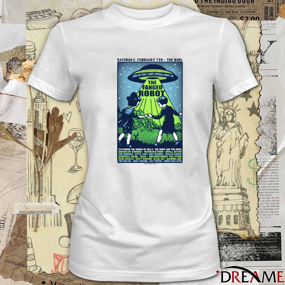 The Fanged Robot Billy, the Bobs and the Boss The Burl February 7th 2026 t-shirt