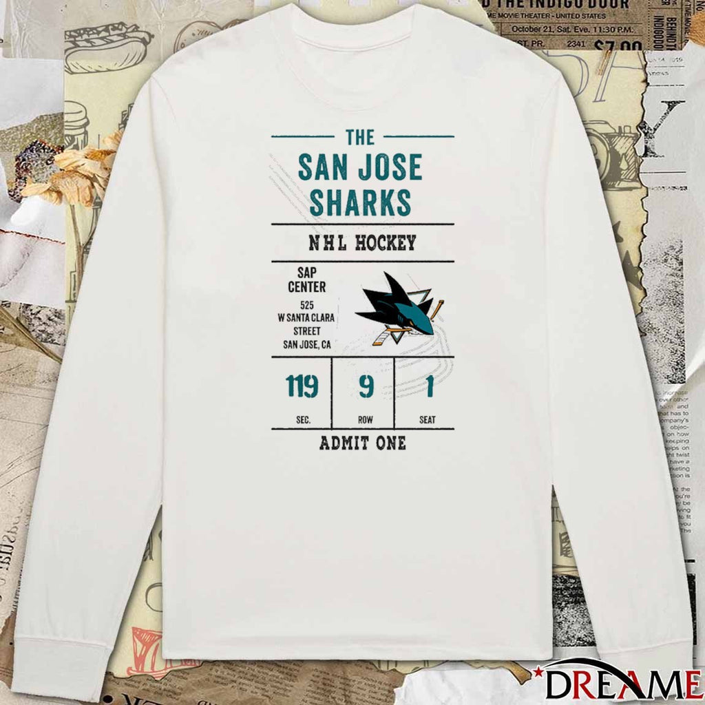 The San Jose Sharks NHL Hockey Sap Center 119 9 1 Admit One t-shirt