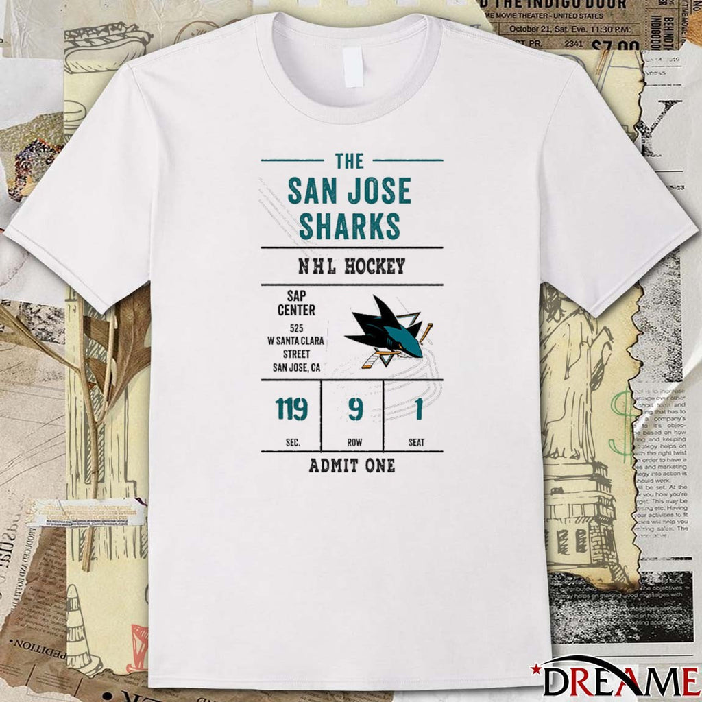 The San Jose Sharks NHL Hockey Sap Center 119 9 1 Admit One t-shirt