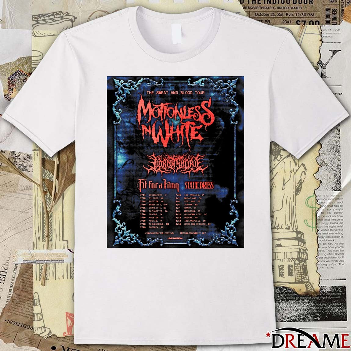 The Sweat And Blood Tour Motionless In White July 14 to August 15 Poster t-shirt