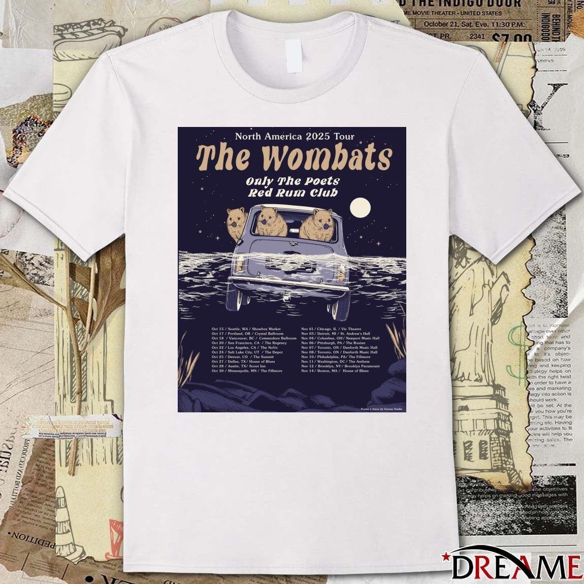 The Wombats North America 2025 Tour Only The Poets and Red Rum Club October 15 to November 14, 2025 Poster t-shirt
