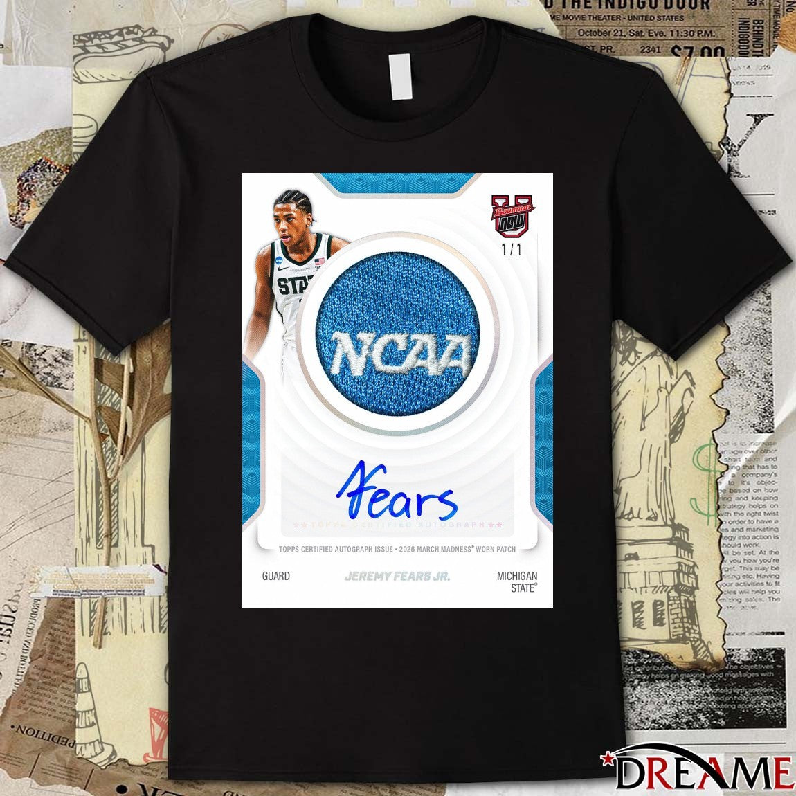 Topps Certified Autograph Issue 2026 March Madness Worn Patch Jeremy Fears Jr. Michigan State t-shirt