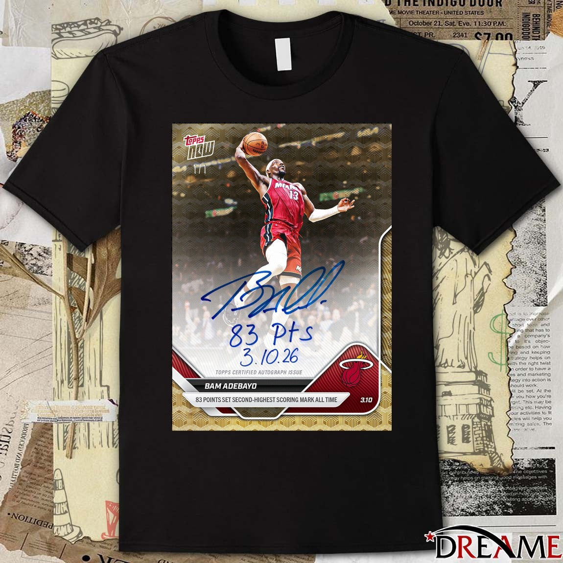 Topps NOW Miami Heat Bam Adebayo 83 Points Set Second-Highest Scoring Mark All Time Signature Poster t-shirt