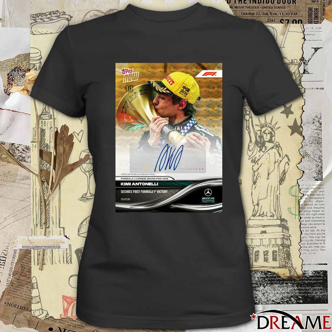 Topps Now Kimi Antonelli F1 Chinese Grand Prix 2026 Signature t-shirt